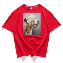 Load image into Gallery viewer, 95% cotton bloom flower feather women t -shirt 2019 summer short sleeve round neck harajuku printing tee Casual fashion Female