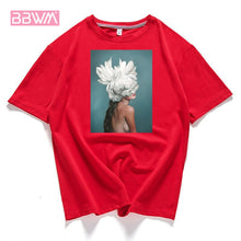 Load image into Gallery viewer, 95% cotton bloom flower feather women t -shirt 2019 summer short sleeve round neck harajuku printing tee Casual fashion Female

