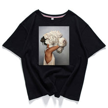 Load image into Gallery viewer, 95% cotton bloom flower feather women t -shirt 2019 summer short sleeve round neck harajuku printing tee Casual fashion Female
