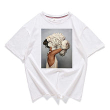 Load image into Gallery viewer, 95% cotton bloom flower feather women t -shirt 2019 summer short sleeve round neck harajuku printing tee Casual fashion Female
