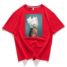 Load image into Gallery viewer, 95% cotton bloom flower feather women t -shirt 2019 summer short sleeve round neck harajuku printing tee Casual fashion Female
