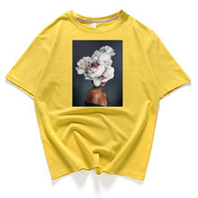 Load image into Gallery viewer, 95% cotton bloom flower feather women t -shirt 2019 summer short sleeve round neck harajuku printing tee Casual fashion Female
