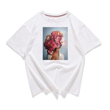 Load image into Gallery viewer, 95% cotton bloom flower feather women t -shirt 2019 summer short sleeve round neck harajuku printing tee Casual fashion Female
